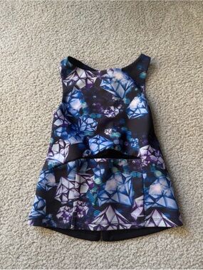Bebe Black Tank Top with Blue & Purple Gem Print